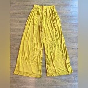Women’s Yellow Self-Double Layer Wide Leg Pants XL